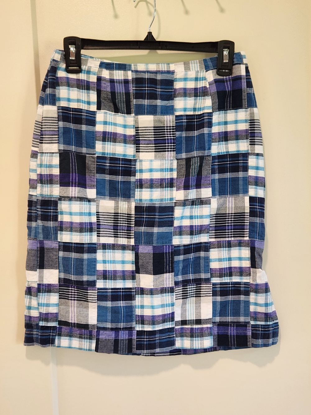Cape Madras Blue Plaid Patchwork Cotton Seersucker Skirt 4